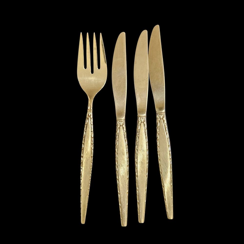 Community Stainless Flatware Lot 4 Pc Floral Scroll Salad Fork Dinner Knives